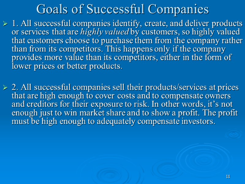 11 Goals of Successful Companies 1. All successful companies identify, create, and deliver products
